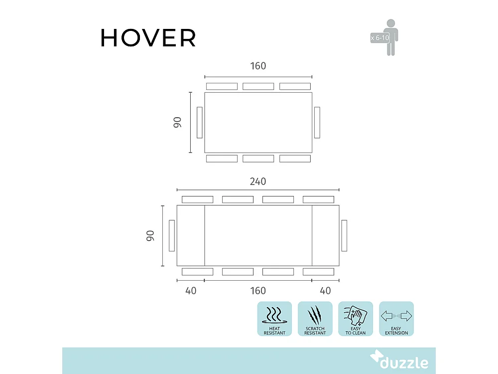 Tavolo da pranzo allungabile in ceramica su vetro effetto marmo calacatta Hover 160-240x90 cm fino a 10 posti | Duzzle