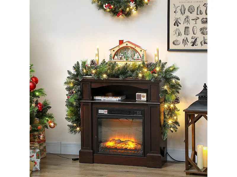 Ghirlanda natalizia da 180 cm innevata con luci pigne e bacche