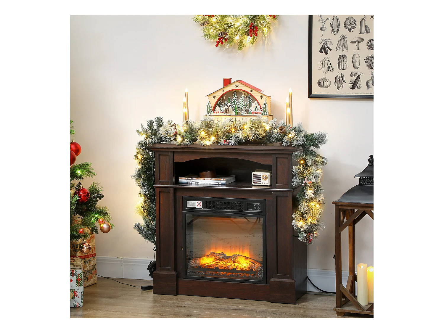 Ghirlanda natalizia Ø25x180 cm con 50 luci led, bacche e pigne