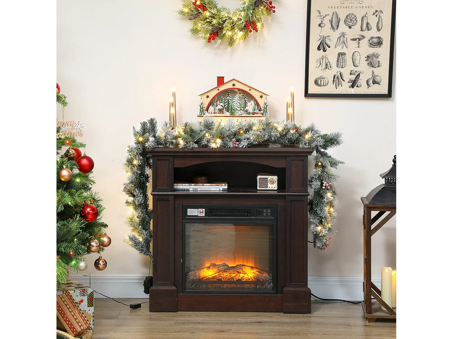 Ghirlanda natalizia Ø25x180 cm con 50 luci led, bacche e pigne