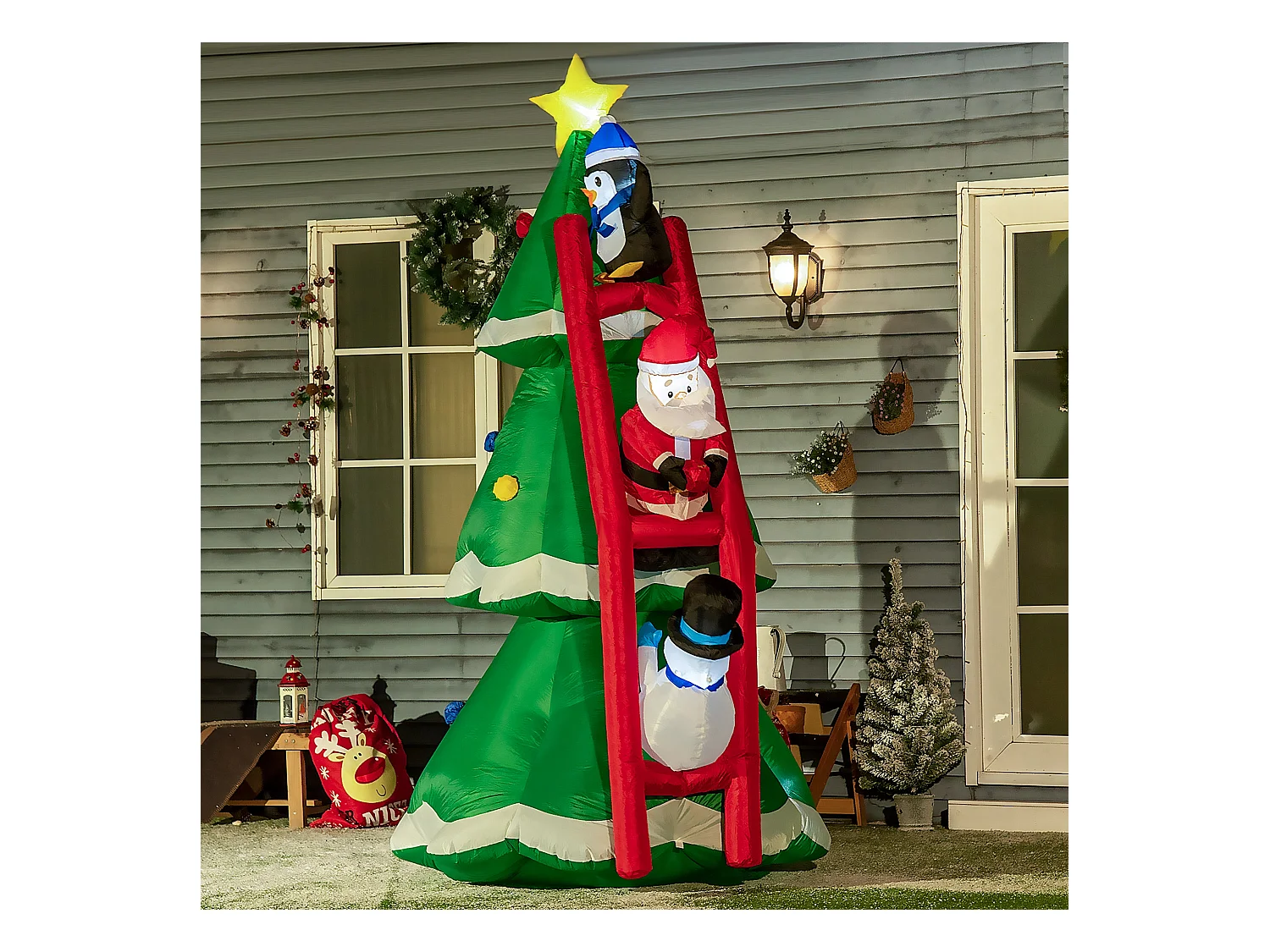 Albero di natale gonfiabile con babbo natale con 7 luci led