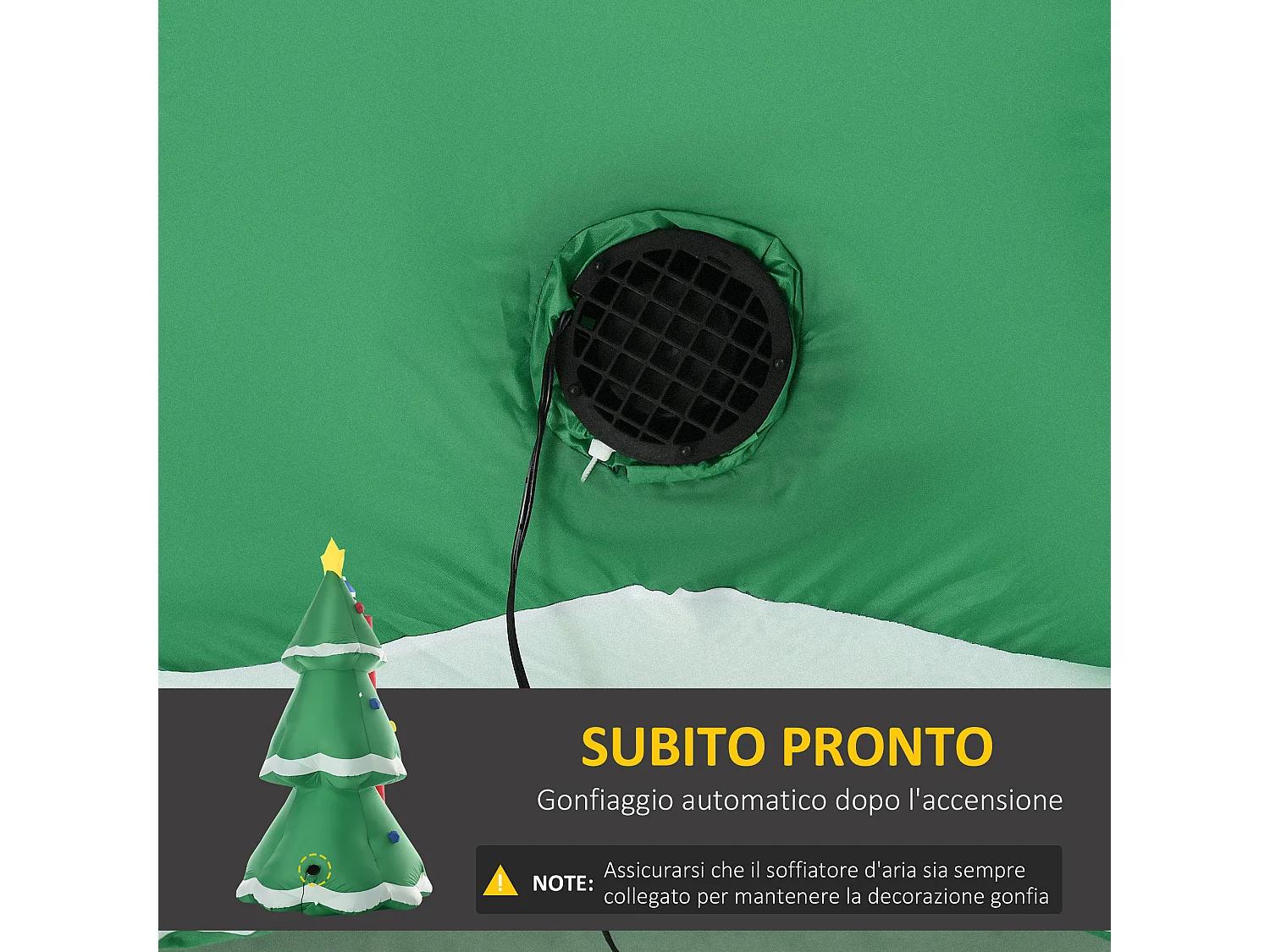 Albero di natale gonfiabile con babbo natale con 7 luci led