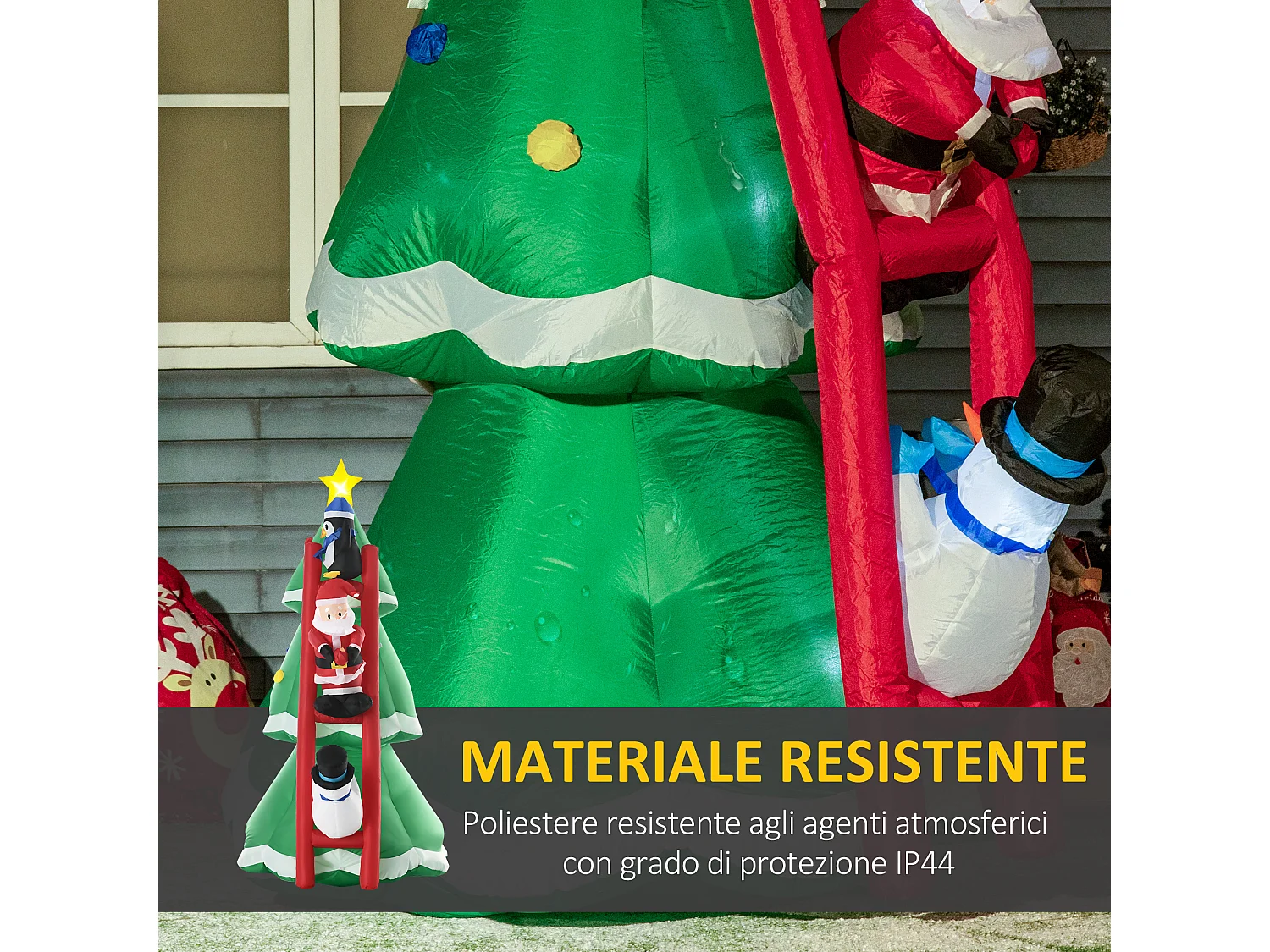 Albero di natale gonfiabile con babbo natale con 7 luci led