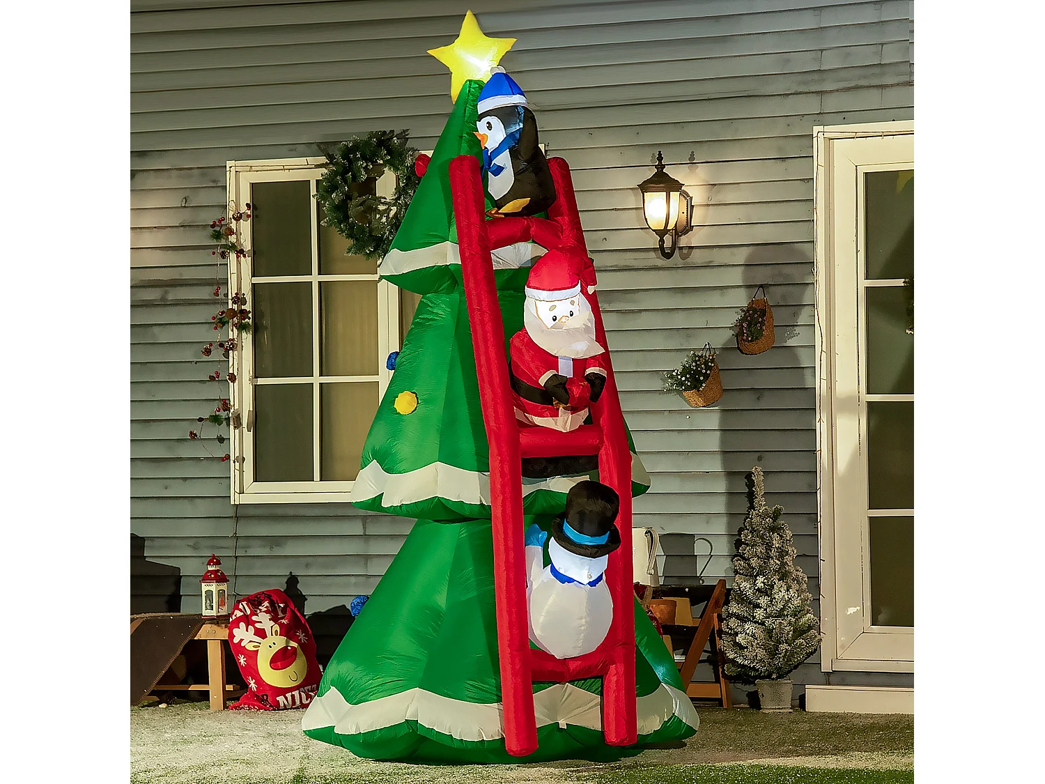 Albero di natale gonfiabile con babbo natale con 7 luci led