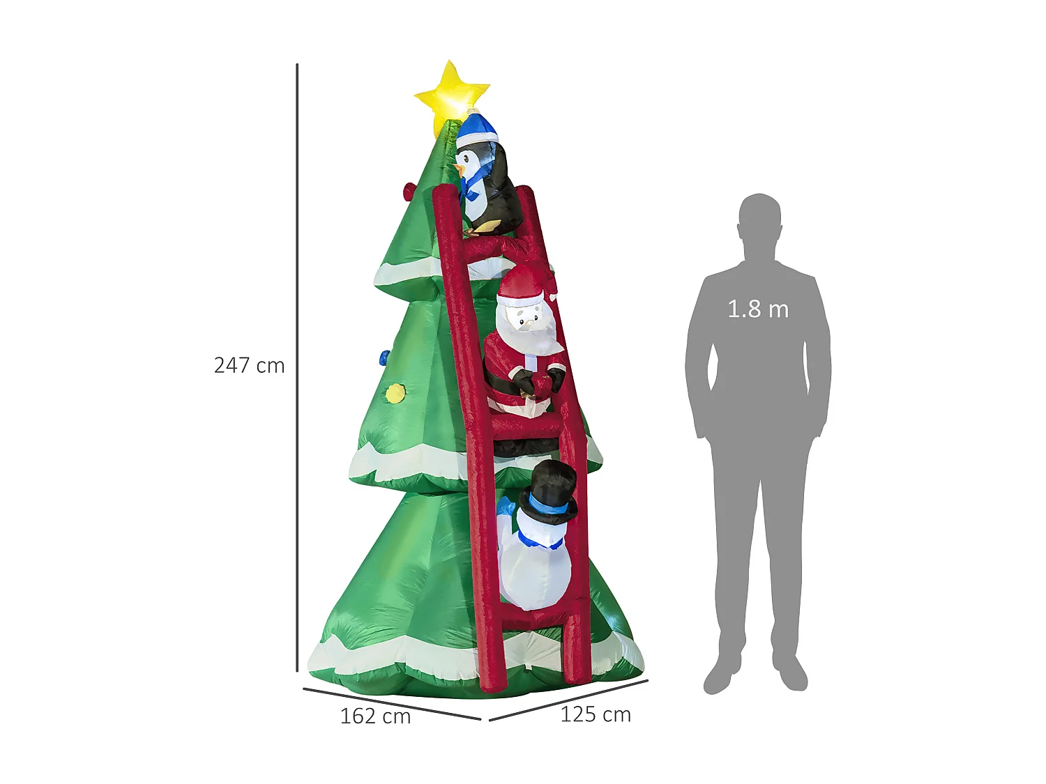 Albero di natale gonfiabile con babbo natale con 7 luci led