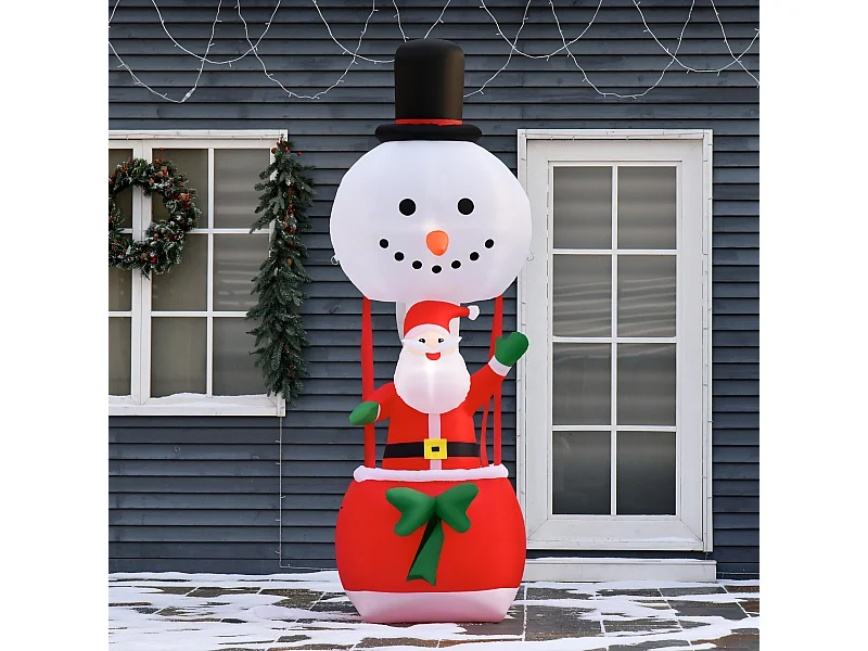 Babbo natale gonfiabile su mongolfiera da esterno 80x85x250cm