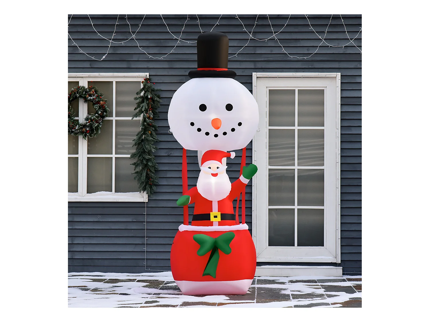 Babbo natale gonfiabile su mongolfiera da esterno 80x85x250cm