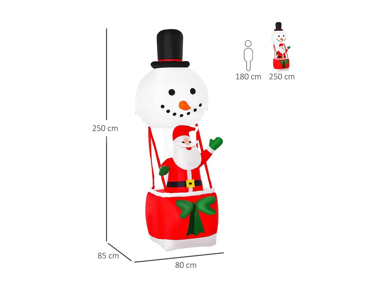 Babbo natale gonfiabile su mongolfiera da esterno 80x85x250cm