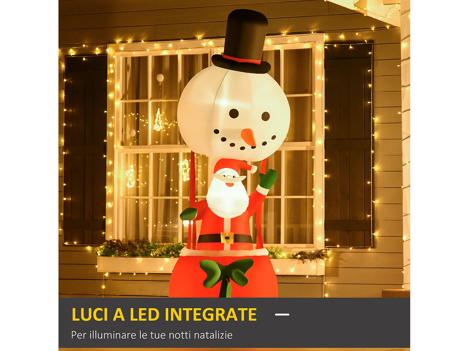 Babbo natale gonfiabile su mongolfiera da esterno 80x85x250cm