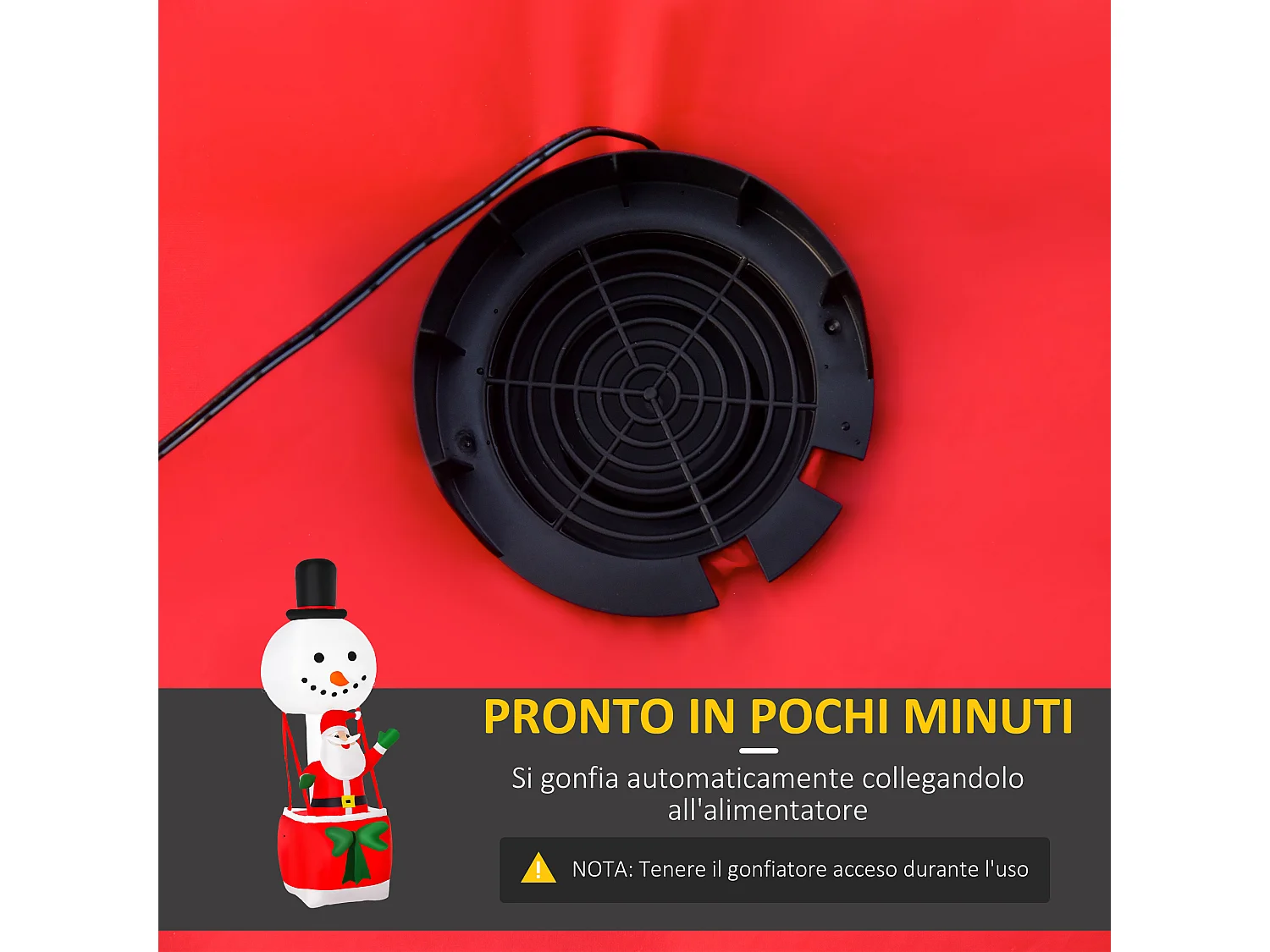 Babbo natale gonfiabile su mongolfiera da esterno 80x85x250cm