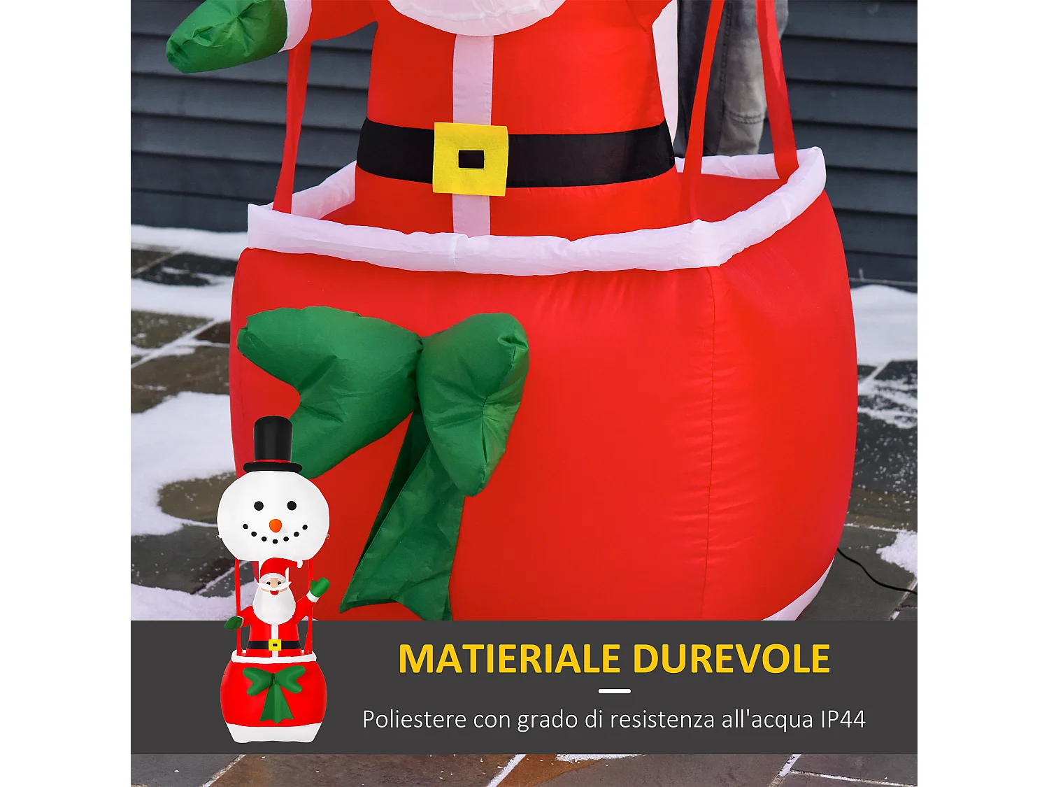 Babbo natale gonfiabile su mongolfiera da esterno 80x85x250cm