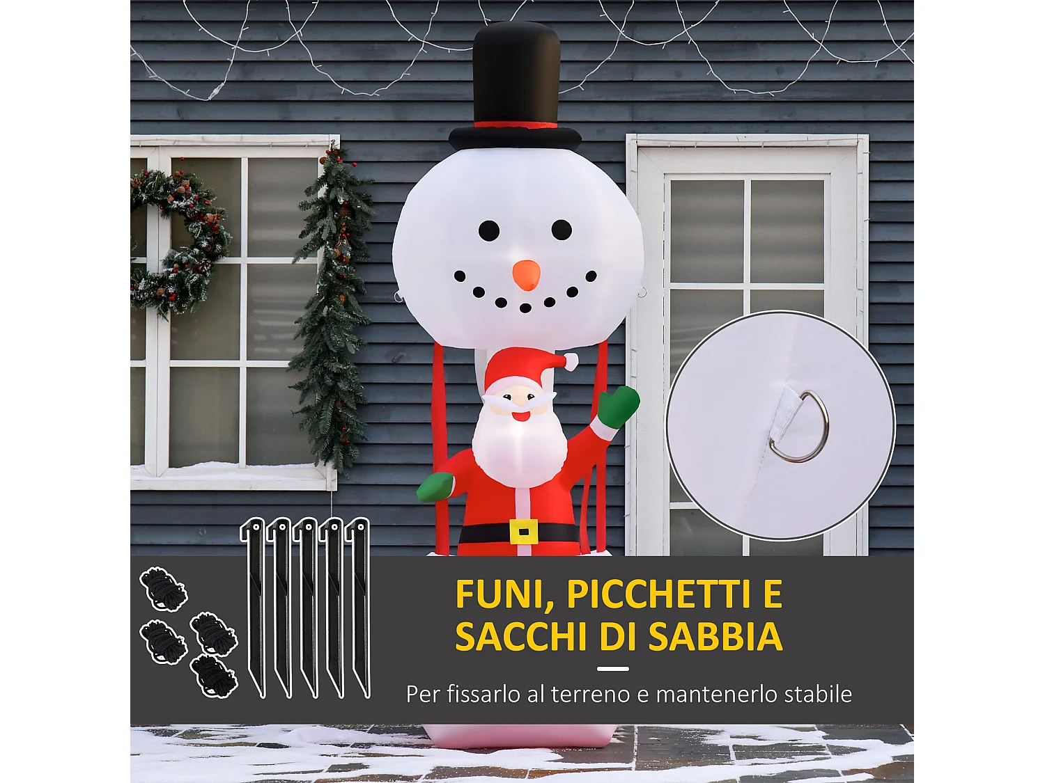 Babbo natale gonfiabile su mongolfiera da esterno 80x85x250cm