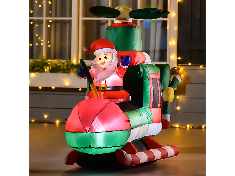 Babbo natale gonfiabile su elicottero con luci led e gonfiatore