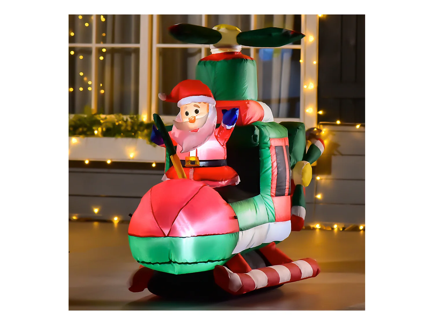 Babbo natale gonfiabile su elicottero con luci led e gonfiatore