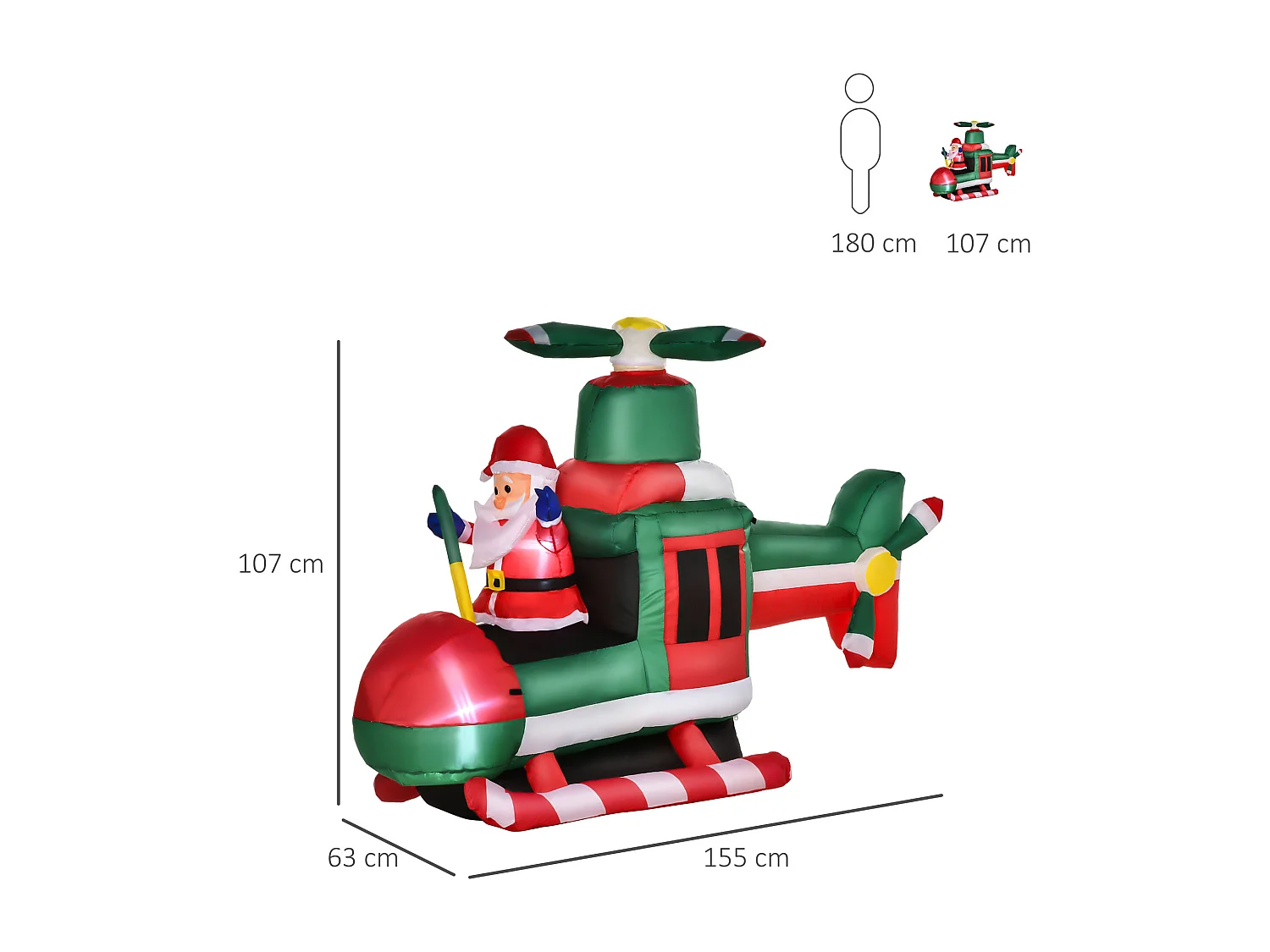 Babbo natale gonfiabile su elicottero con luci led e gonfiatore