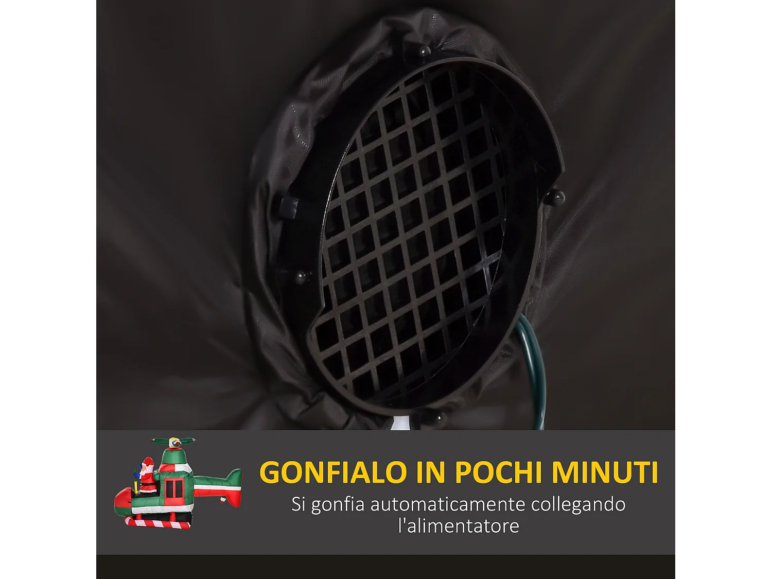 Babbo natale gonfiabile su elicottero con luci led e gonfiatore