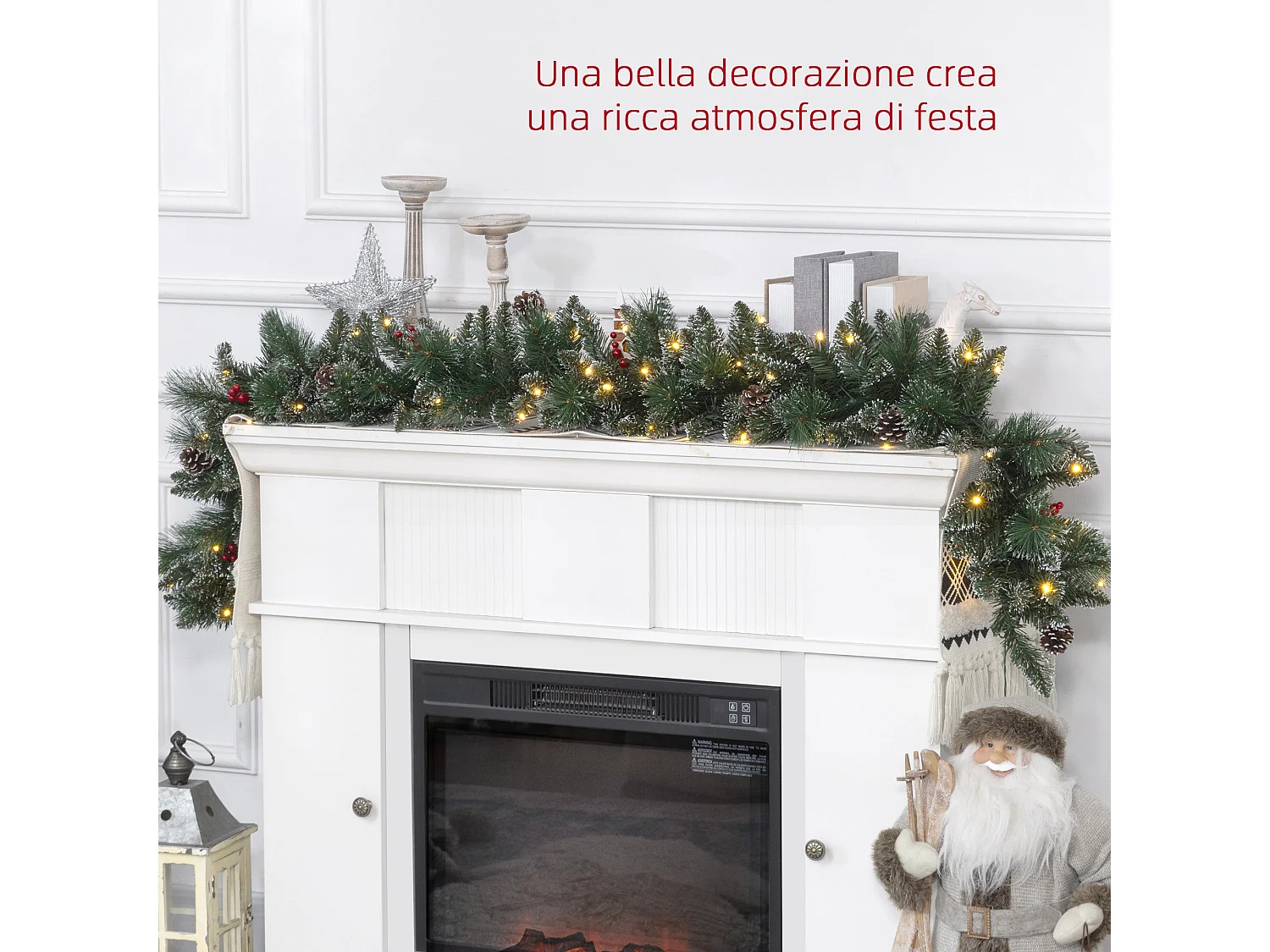 Ghirlanda natalizia da 1.80 m con 50 luci led bianche e decorazioni