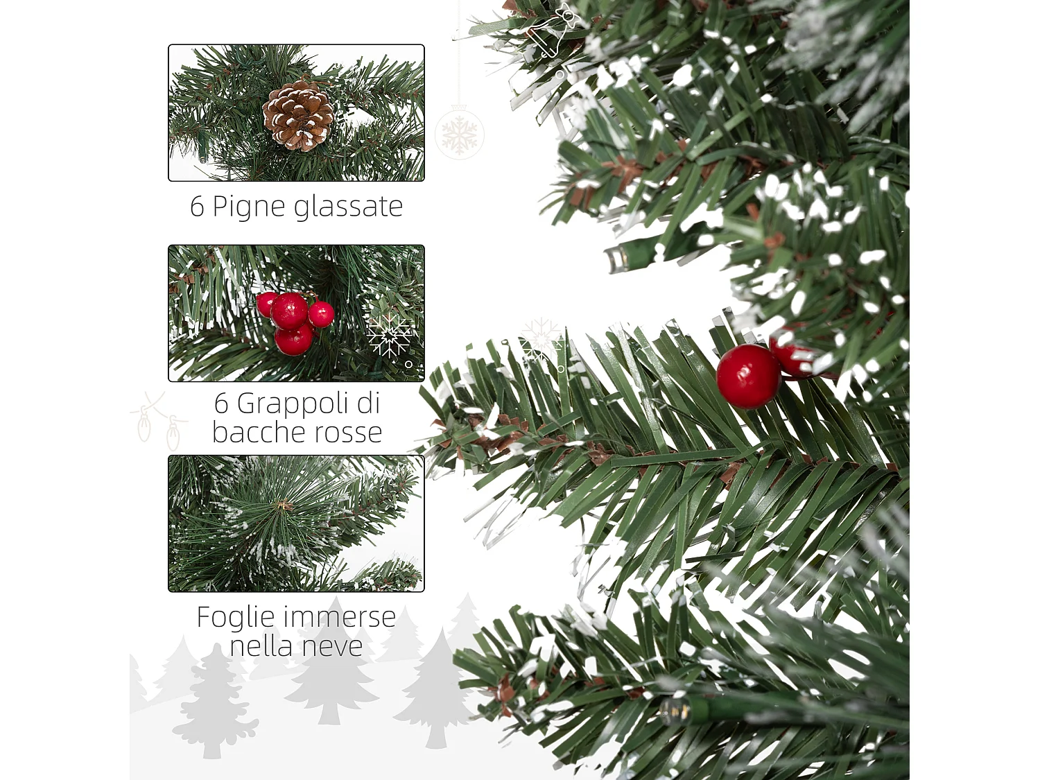 Ghirlanda natalizia da 1.80 m con 50 luci led bianche e decorazioni