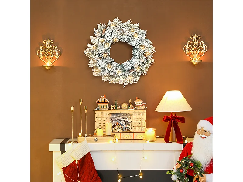 Ghirlanda natalizia da 60 cm con 35 luci led e rami innevati