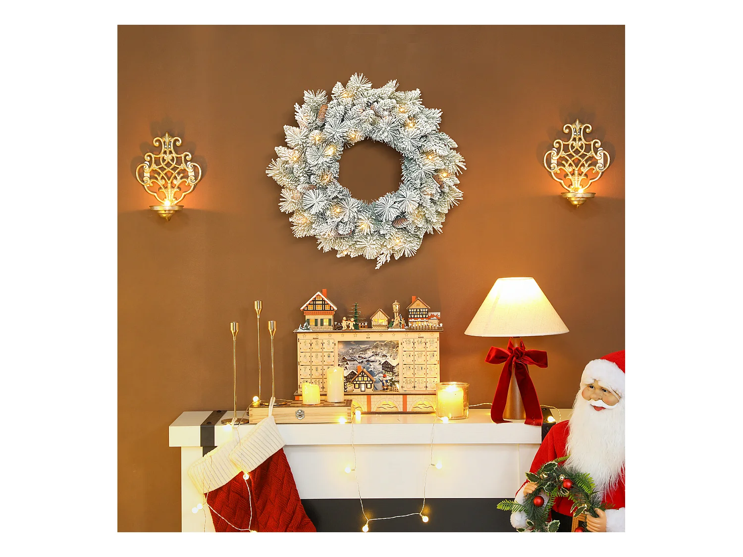 Ghirlanda natalizia da 60 cm con 35 luci led e rami innevati