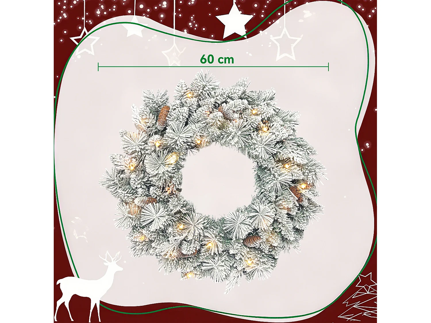 Ghirlanda natalizia da 60 cm con 35 luci led e rami innevati