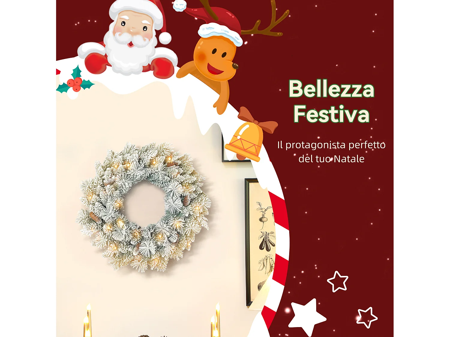 Ghirlanda natalizia da 60 cm con 35 luci led e rami innevati