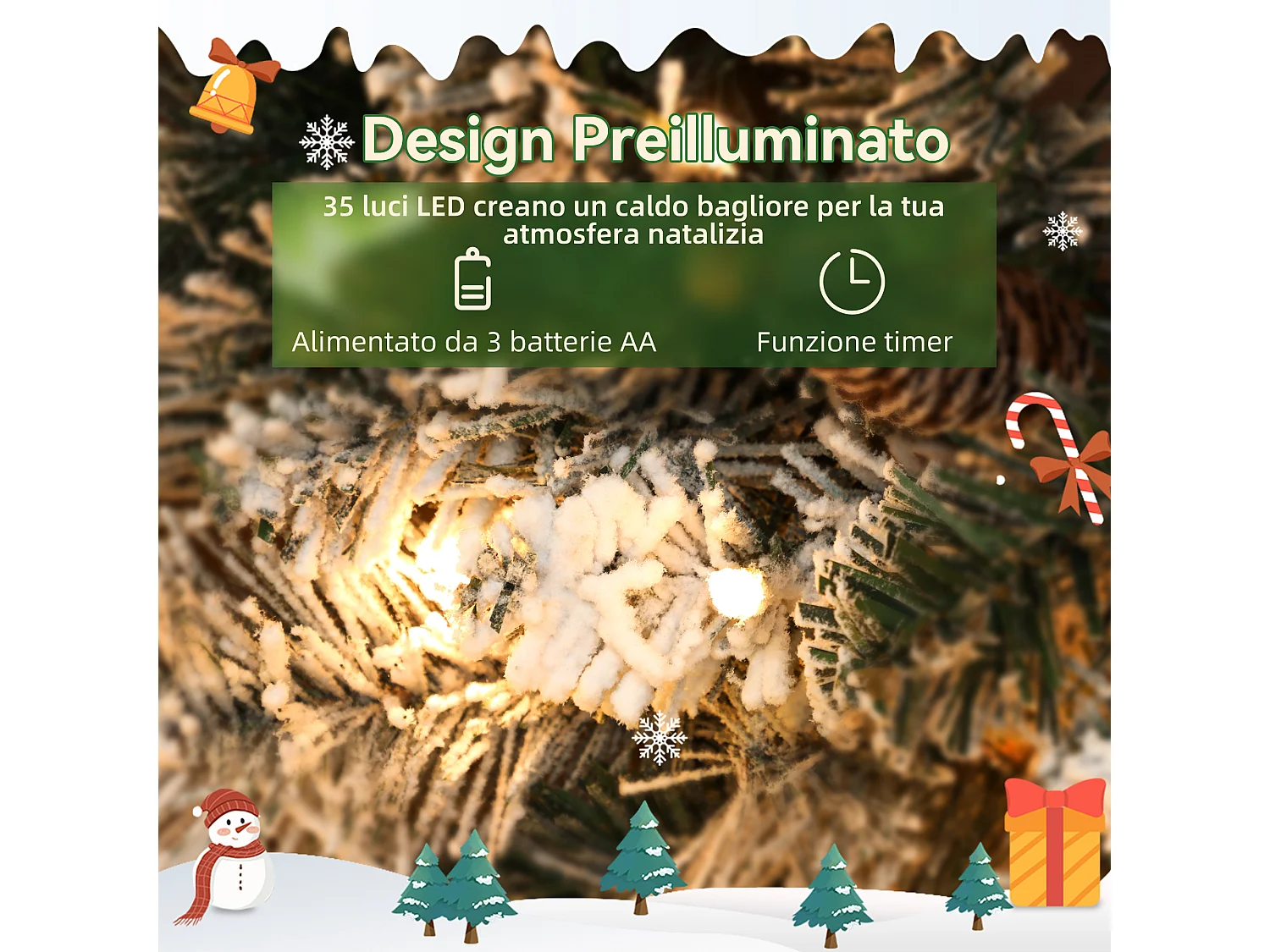 Ghirlanda natalizia da 60 cm con 35 luci led e rami innevati