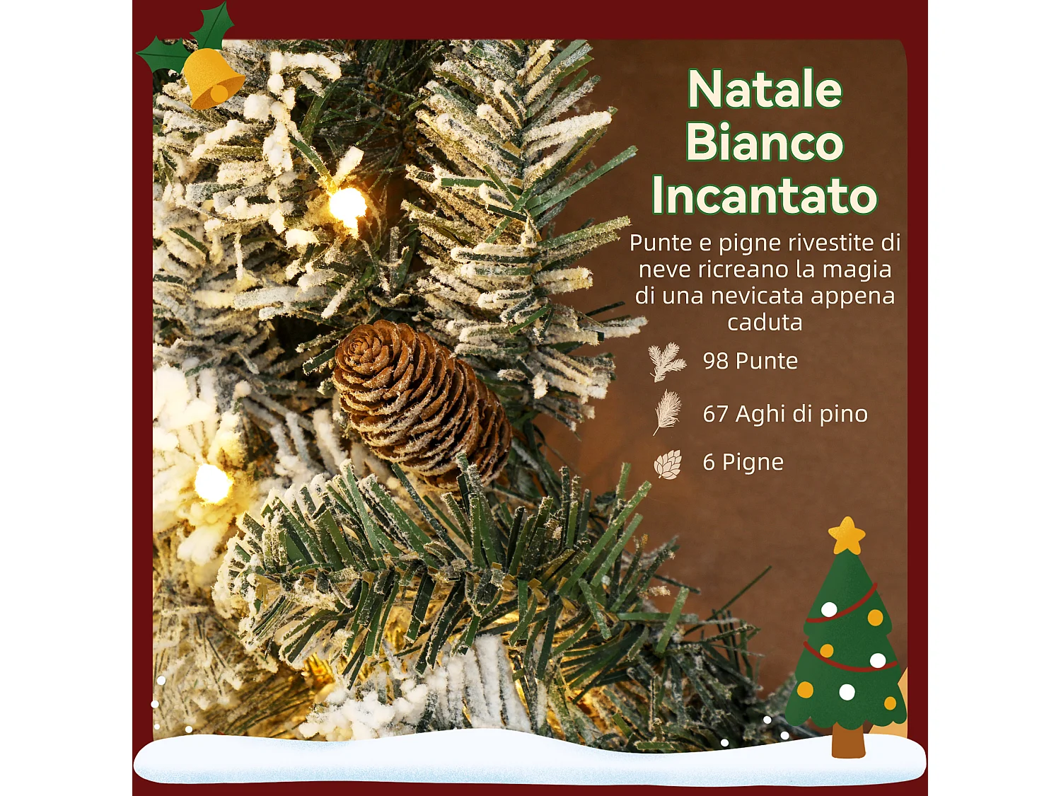 Ghirlanda natalizia da 60 cm con 35 luci led e rami innevati