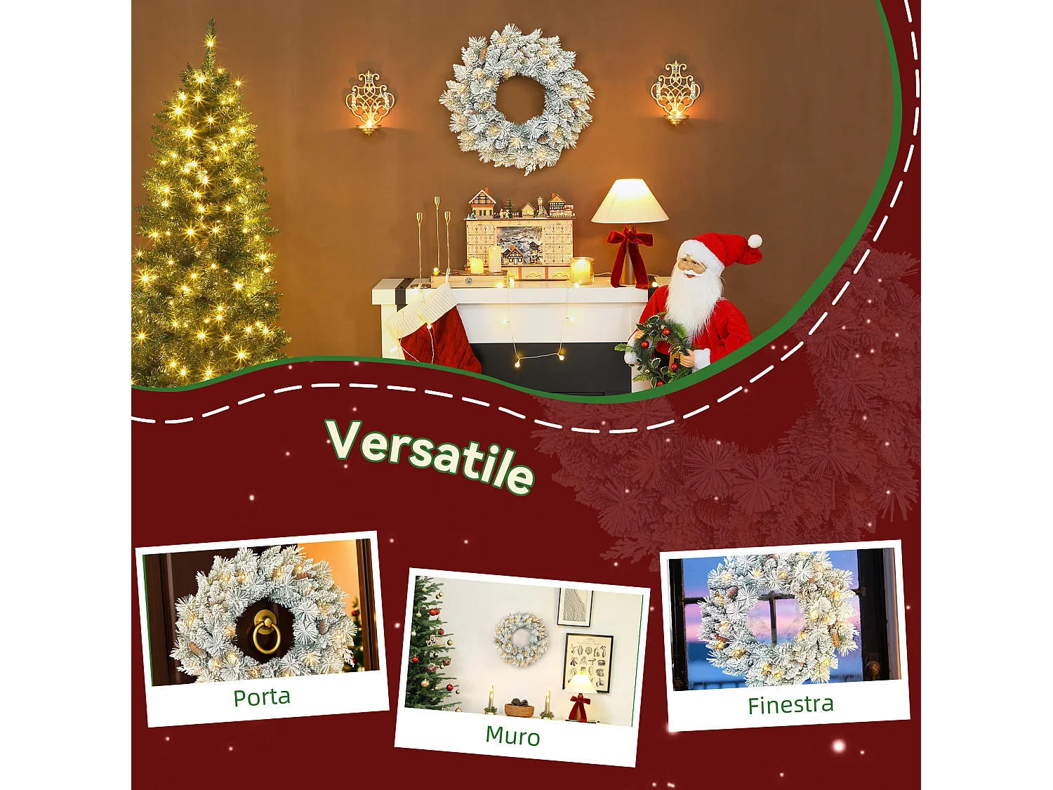 Ghirlanda natalizia da 60 cm con 35 luci led e rami innevati