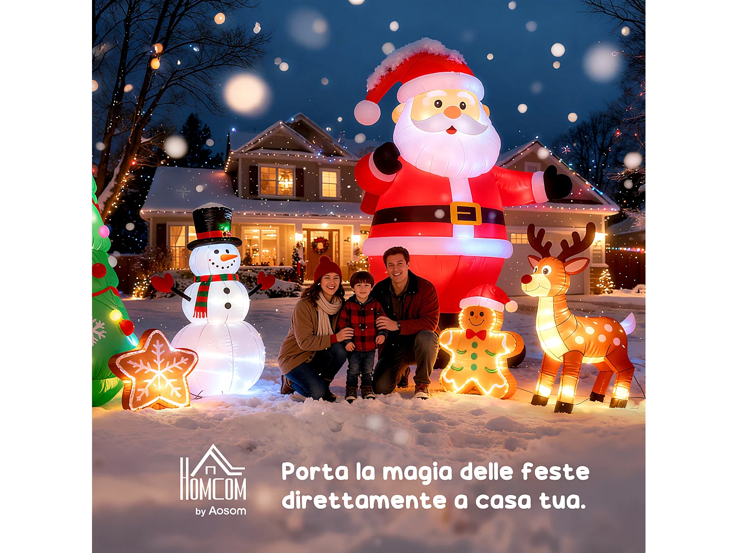 Babbo natale gonfiabile con slitta e 3 renne 6 luci integrate
