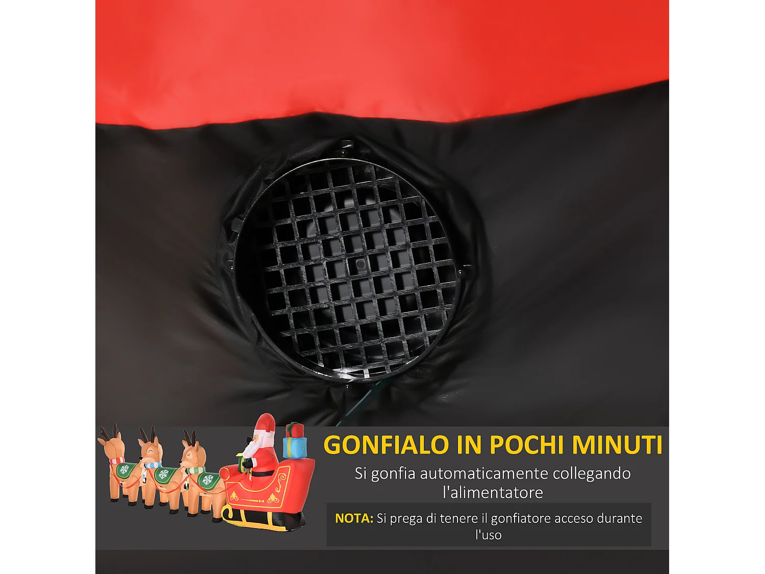 Babbo natale gonfiabile con slitta e 3 renne 6 luci integrate