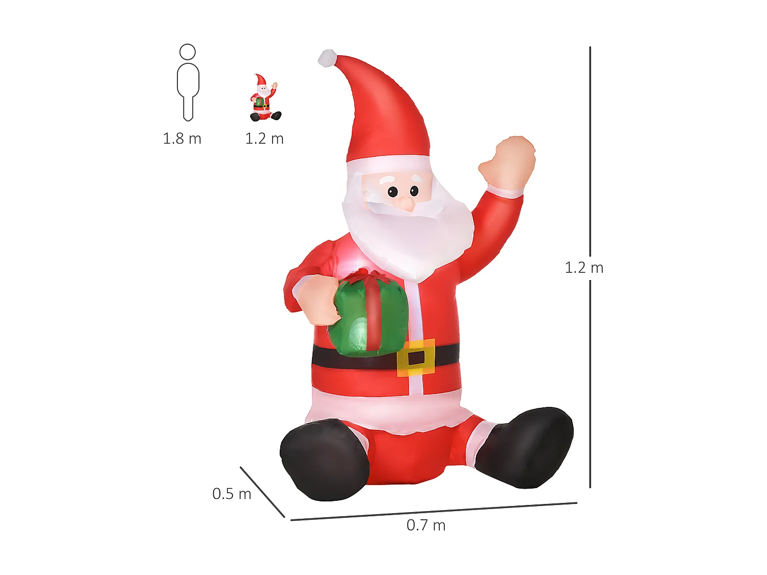 Babbo natale gigante gonfiabile impermeabile 70x50x120cm