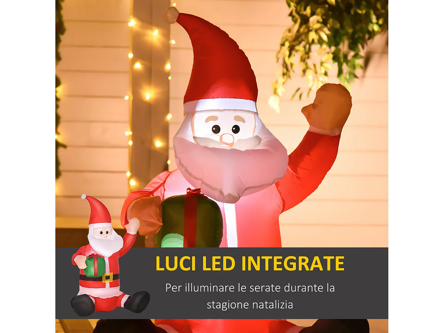Babbo natale gigante gonfiabile impermeabile 70x50x120cm