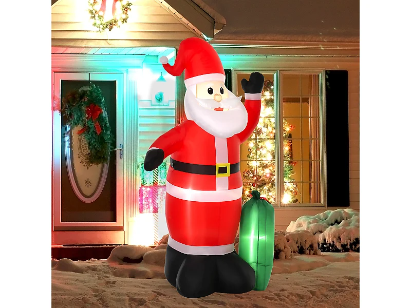 Babbo natale gonfiabile luminoso alto 240 cm con sacco regalo luci led