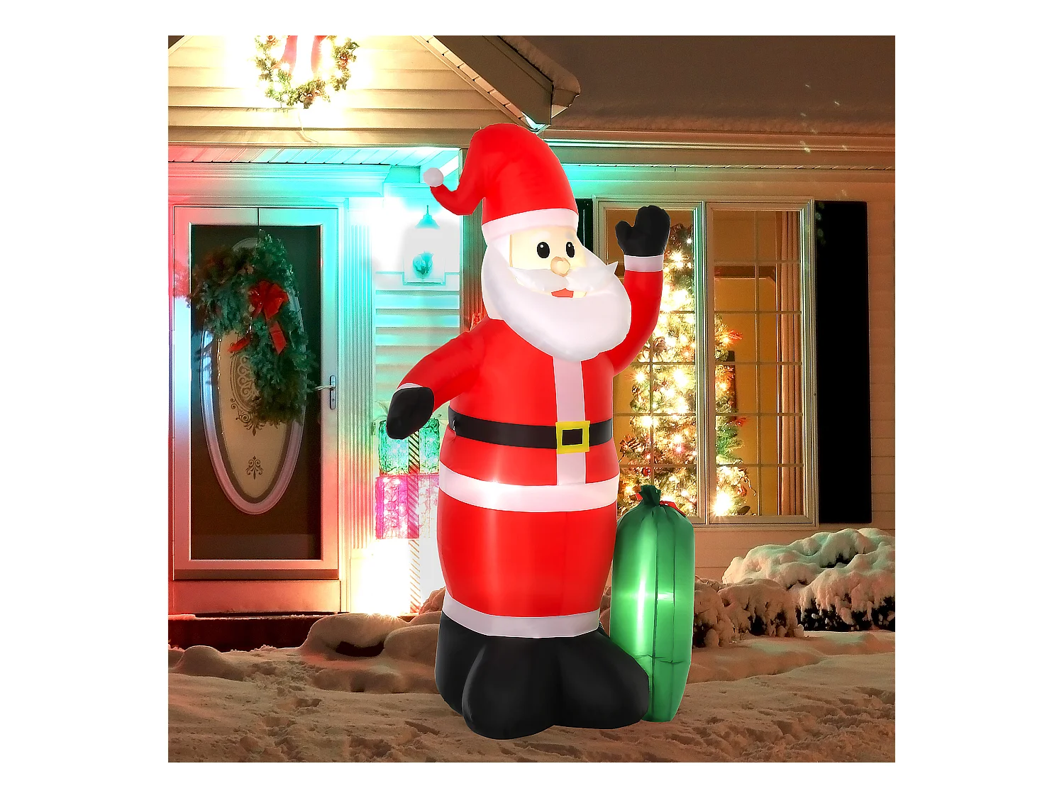 Babbo natale gonfiabile luminoso alto 240 cm con sacco regalo luci led
