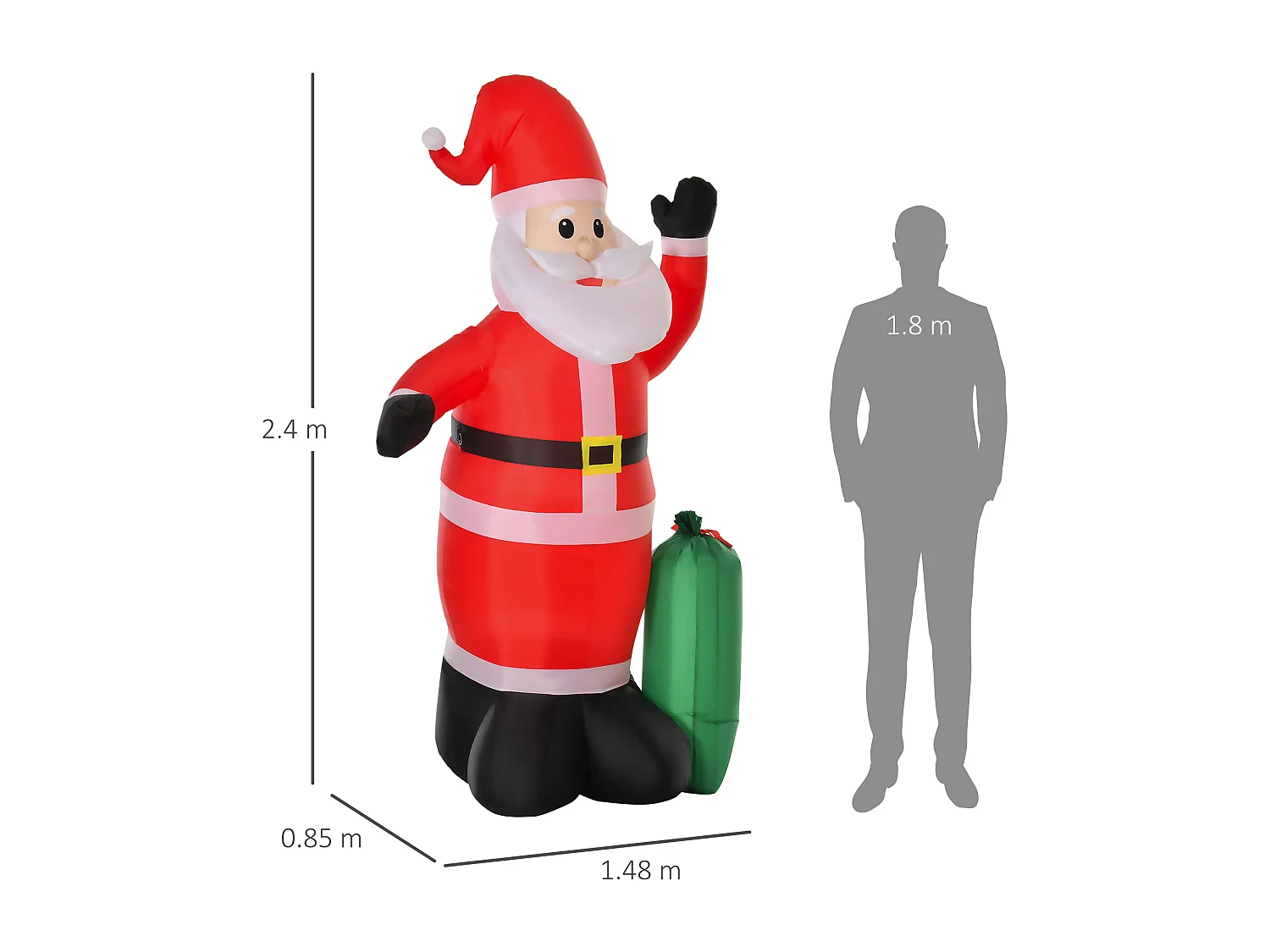 Babbo natale gonfiabile luminoso alto 240 cm con sacco regalo luci led