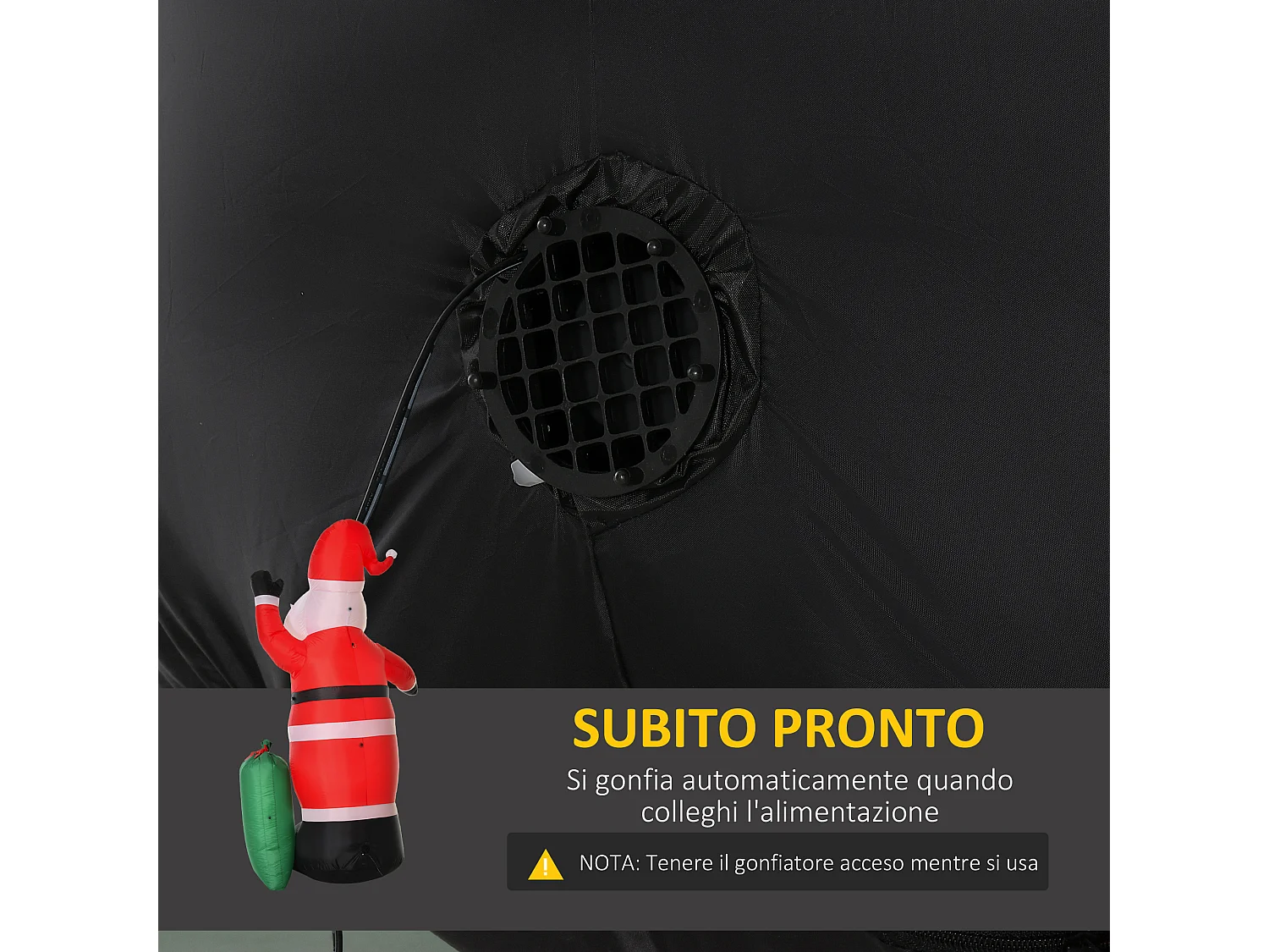 Babbo natale gonfiabile luminoso alto 240 cm con sacco regalo luci led