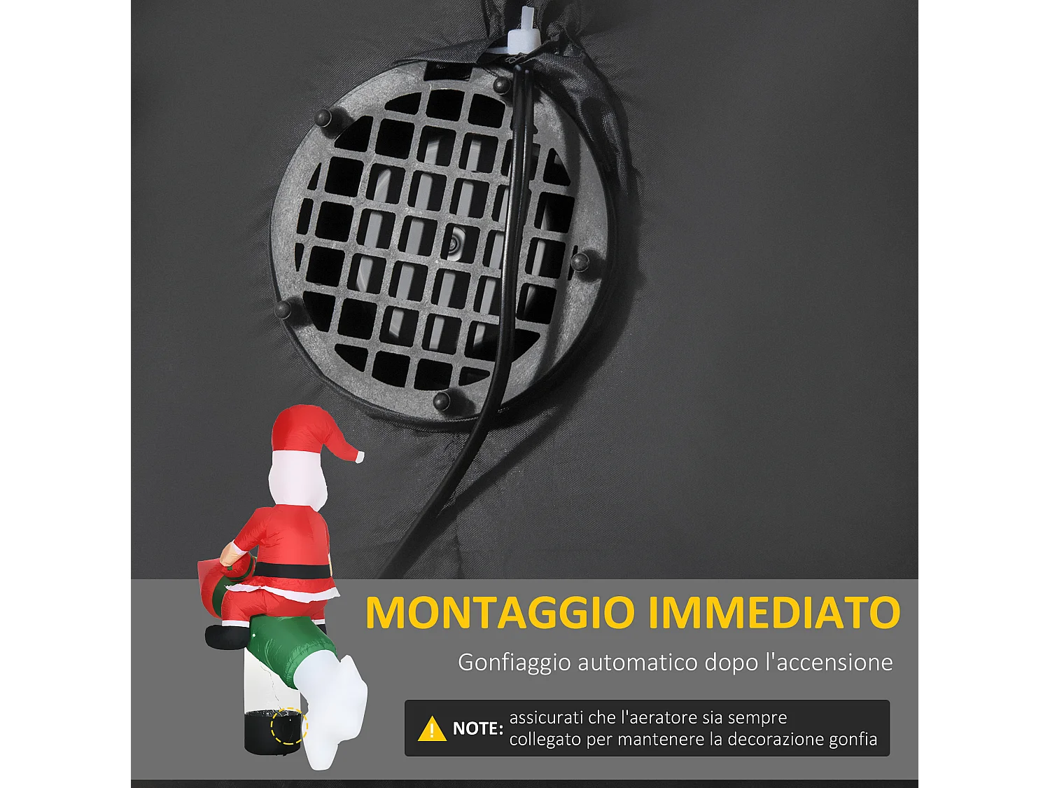 Babbo natale gonfiabile da 180cm con missile e luci led