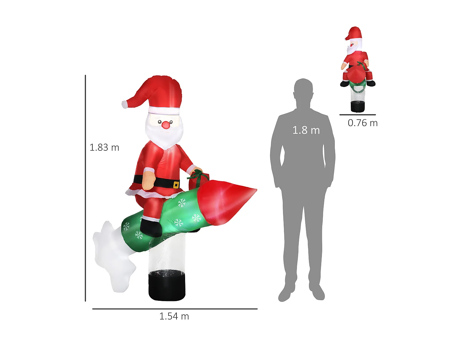Babbo natale gonfiabile da 180cm con missile e luci led