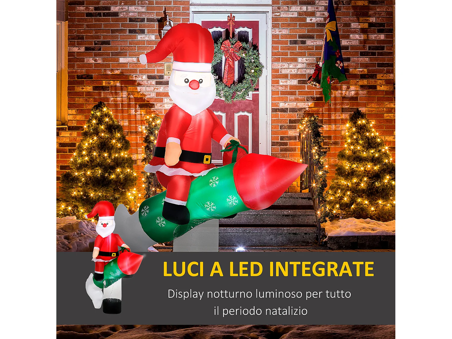 Babbo natale gonfiabile da 180cm con missile e luci led