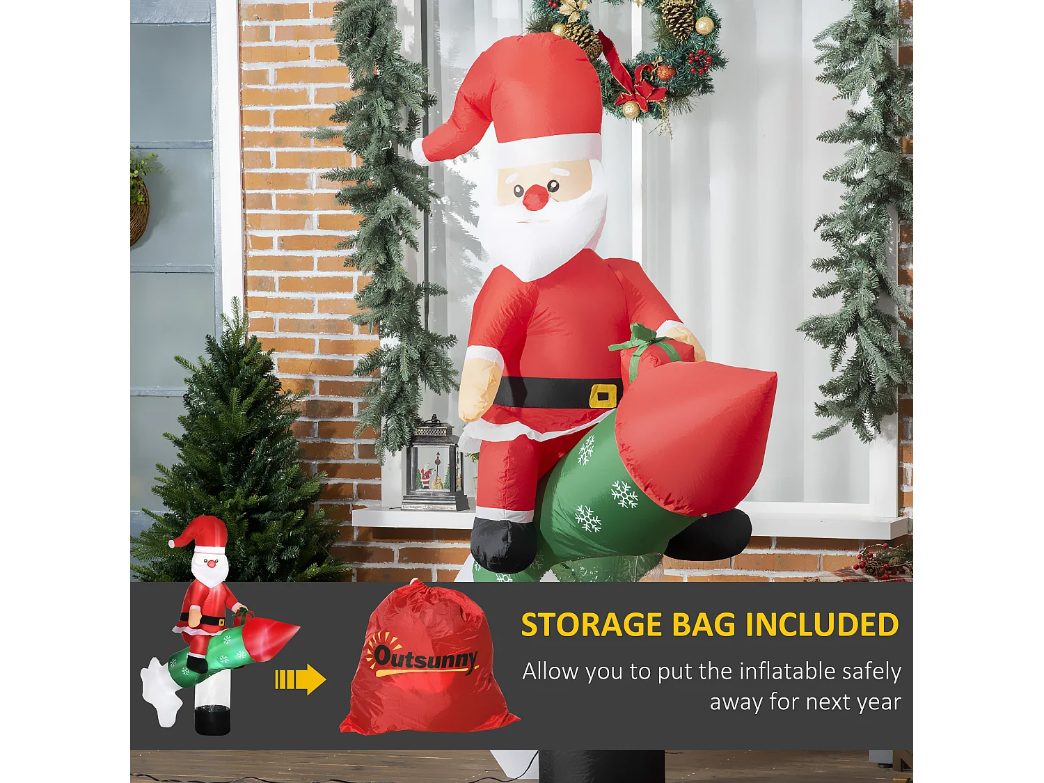 Babbo natale gonfiabile da 180cm con missile e luci led