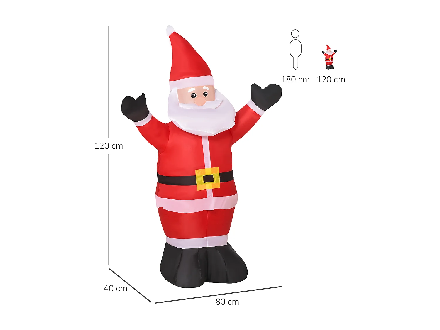 Babbo natale gonfiabile luminoso a luci LED alto 1.2 m