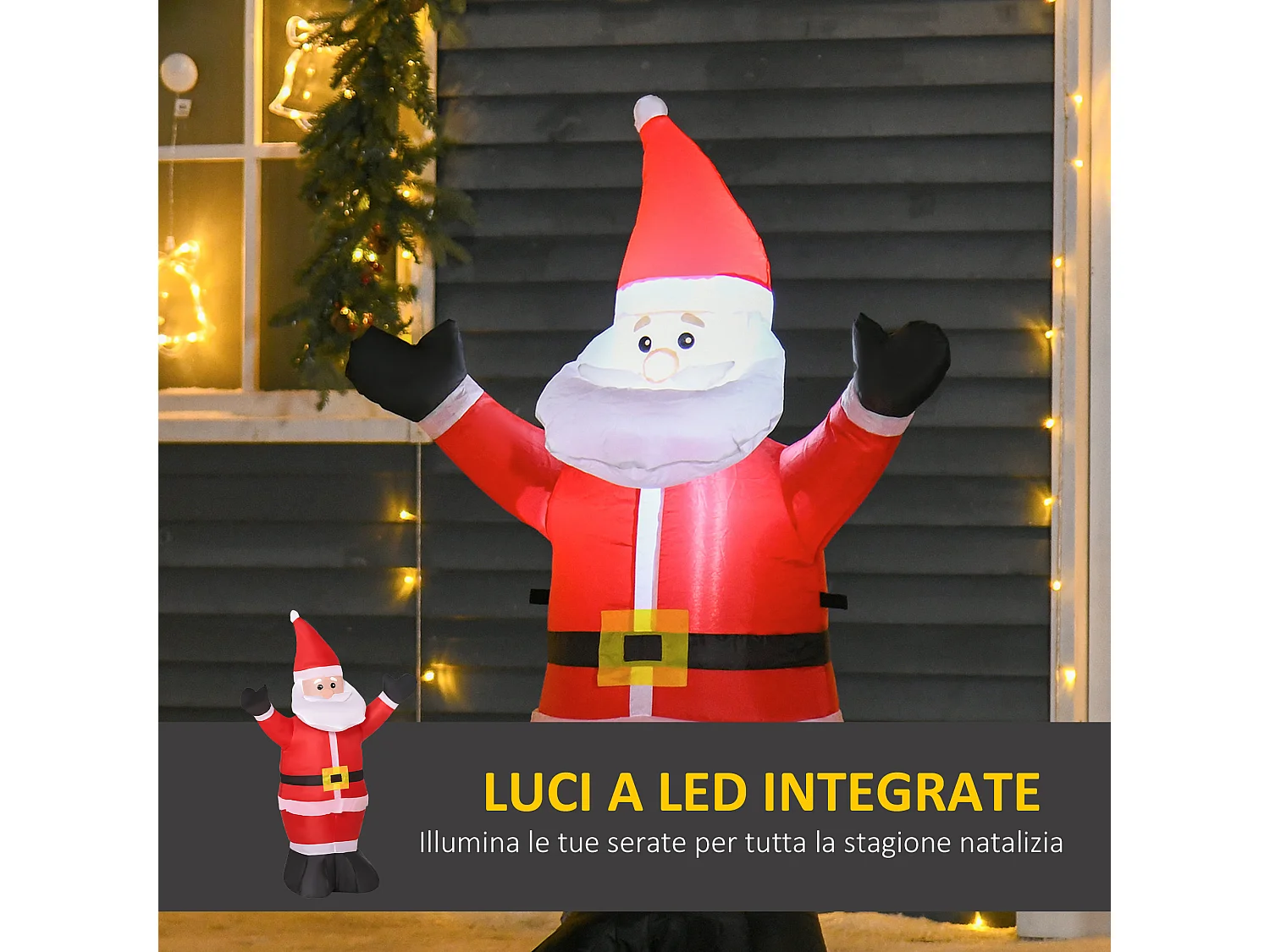 Babbo natale gonfiabile luminoso a luci LED alto 1.2 m