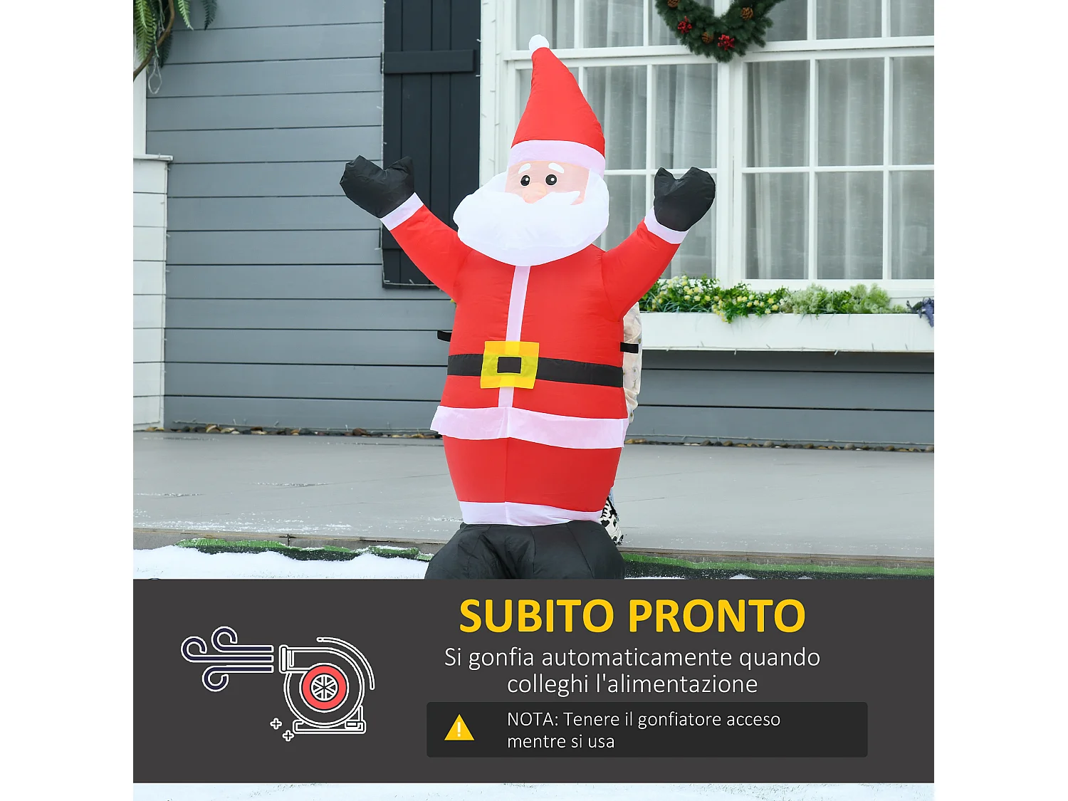 Babbo natale gonfiabile luminoso a luci LED alto 1.2 m