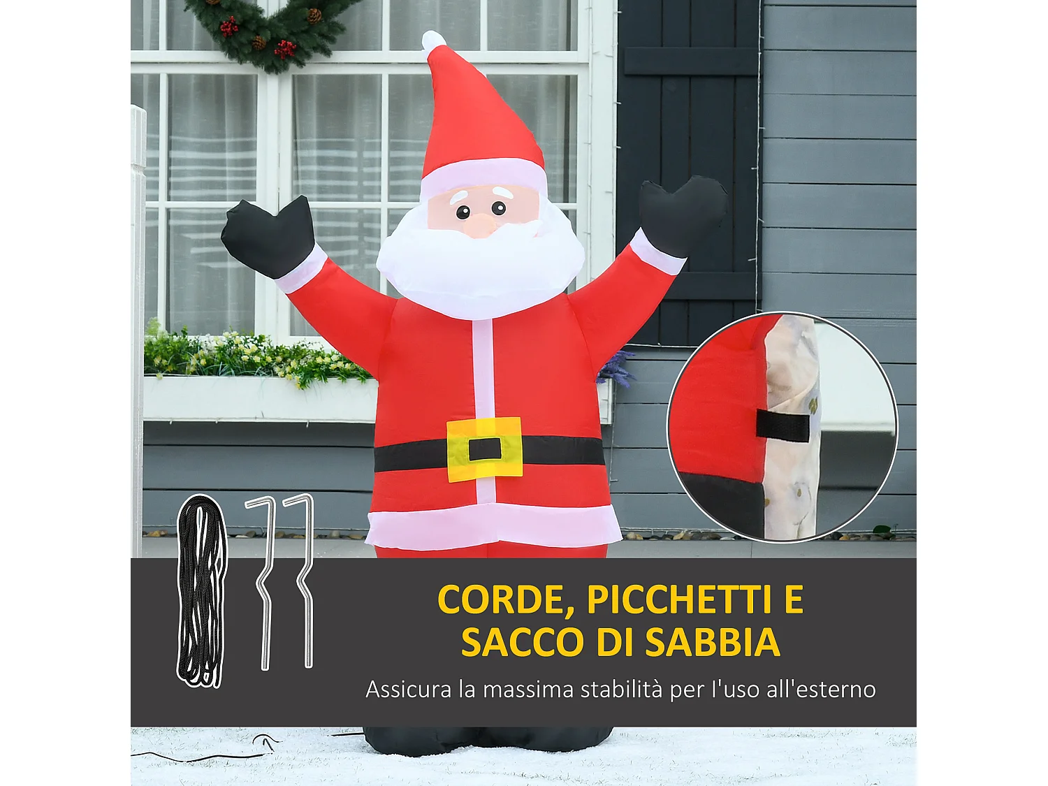 Babbo natale gonfiabile luminoso a luci LED alto 1.2 m