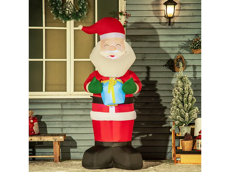 Babbo natale gonfiabile da 180cm con regalo e luci led
