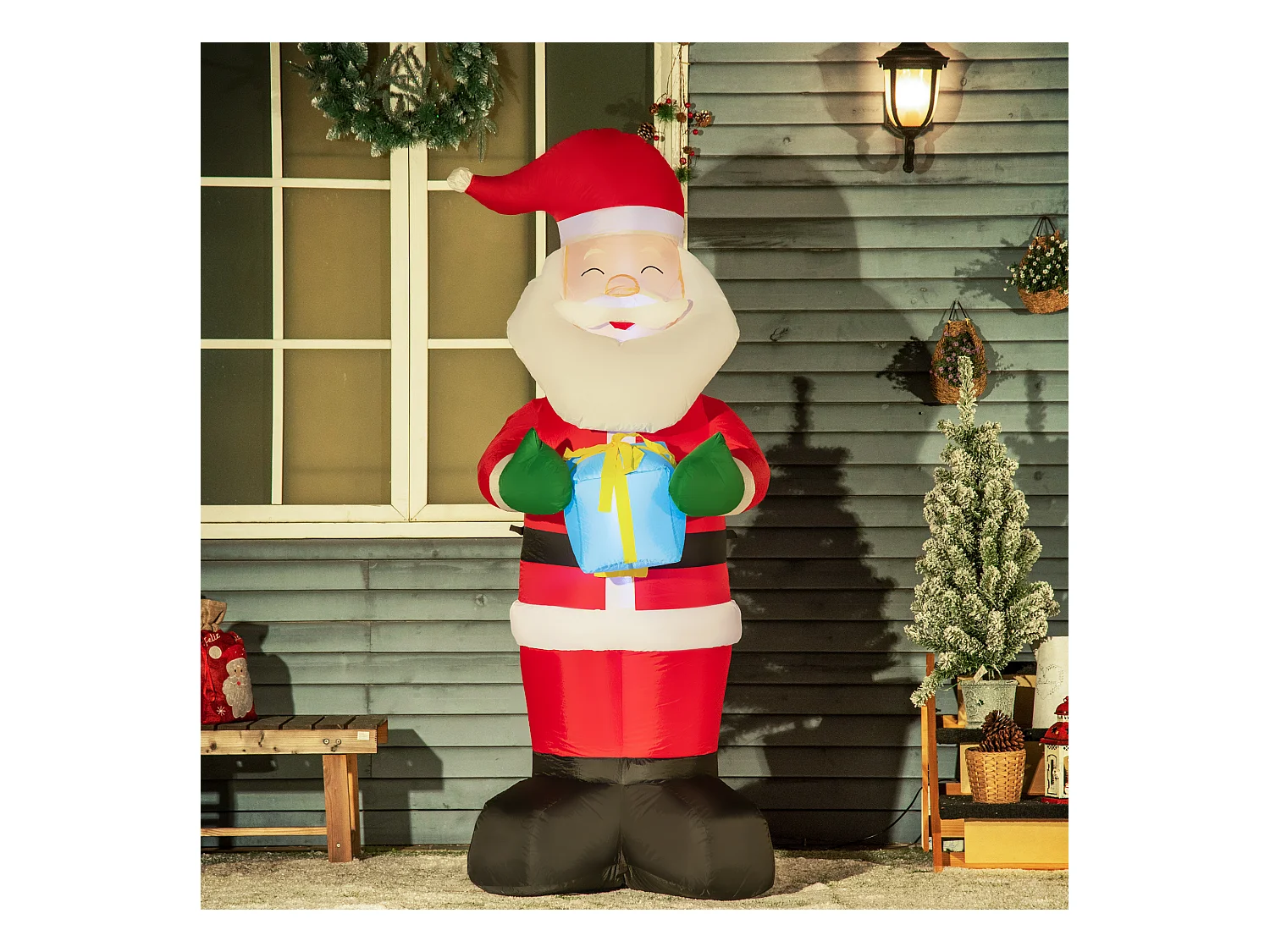 Babbo natale gonfiabile da 180cm con regalo e luci led