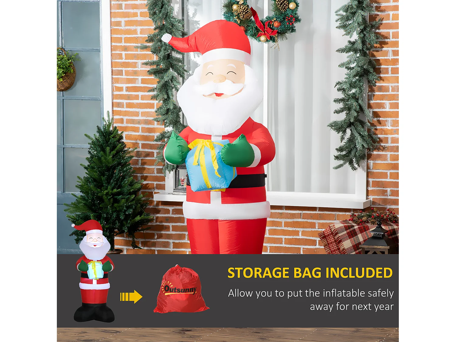 Babbo natale gonfiabile da 180cm con regalo e luci led