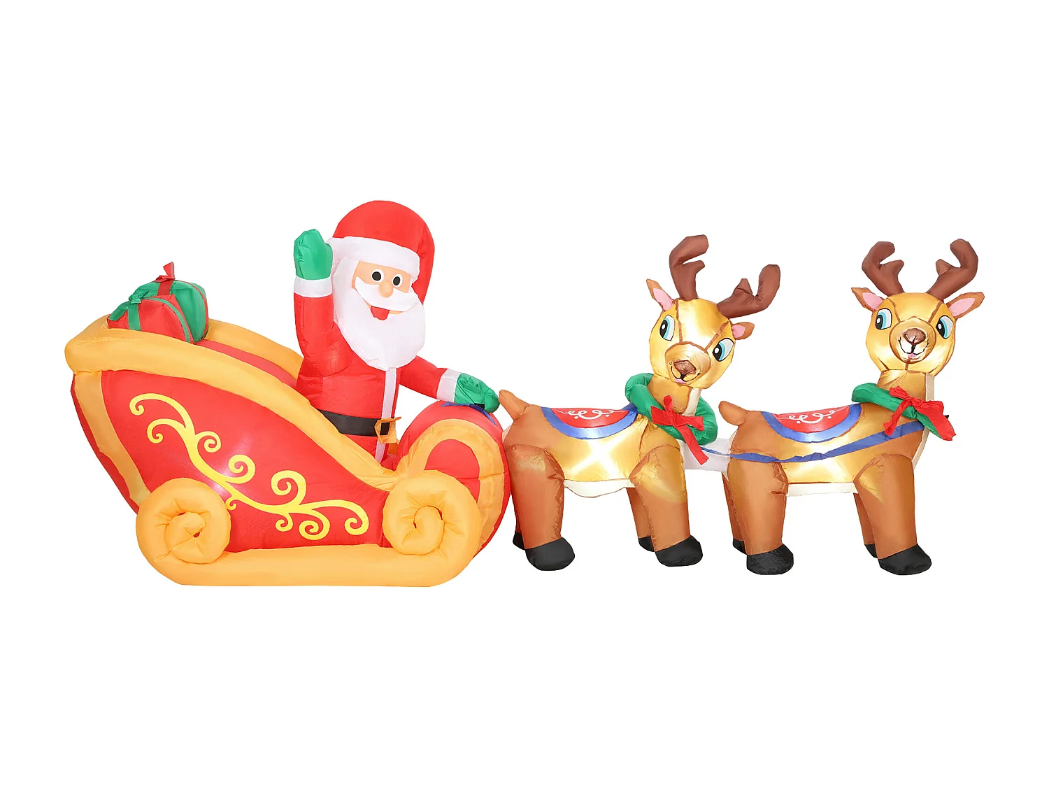 Babbo Natale gonfiabile da esterno con slitta e renne 6 luci 2.4 m