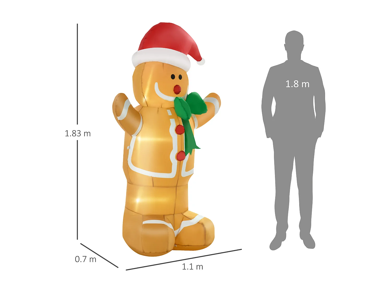 Omino pan di zenzero gonfiabile esterno luci led e gonfiatore